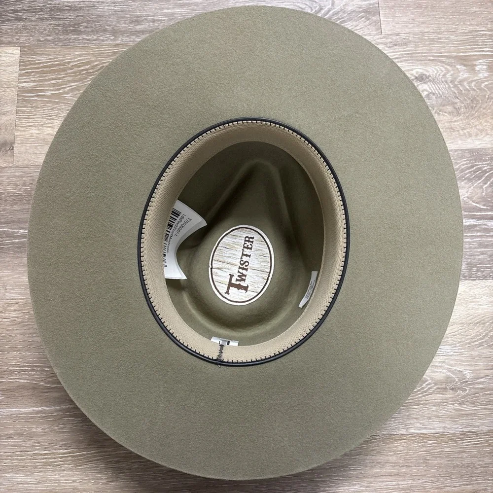 Twister-Pinch Front Mushroom Fedora Style Cowboy Hat 100% Wool Felt Sz Large